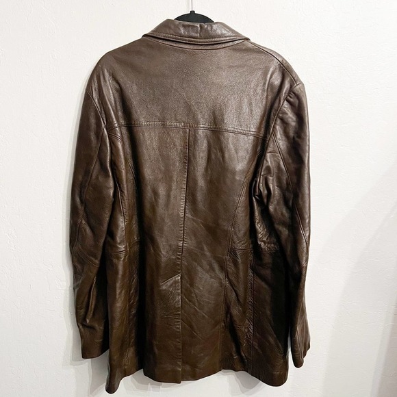 Vintage SYDNEYS Brown Leather Button Jacket Retro Classic Mid Length Canada XL L - Picture 3 of 4